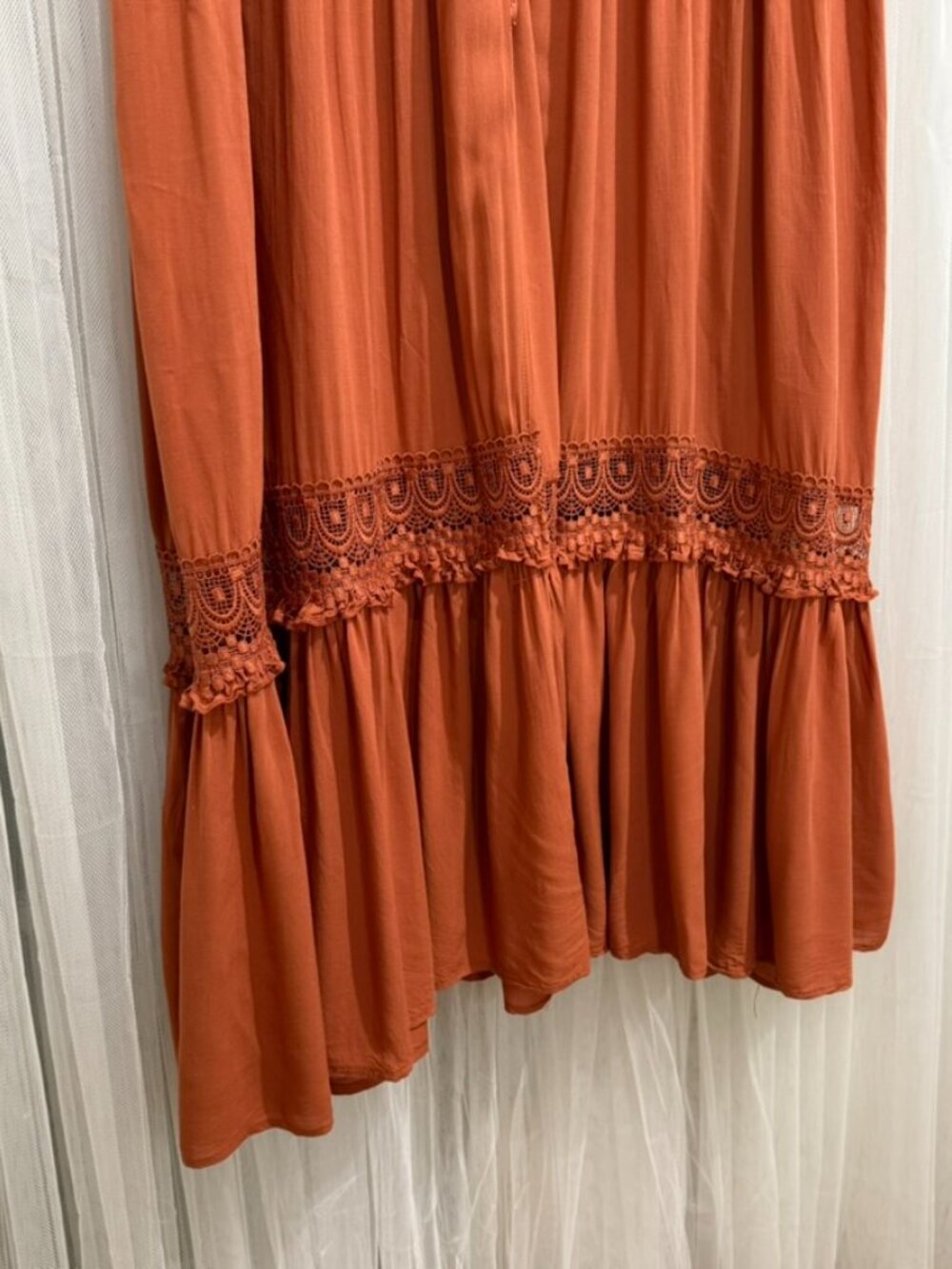 Torrid Women's Size 3 Burnt Orange Open Front Maxi Kimono Cover Up Crochet Trim - Picture 4 of 9